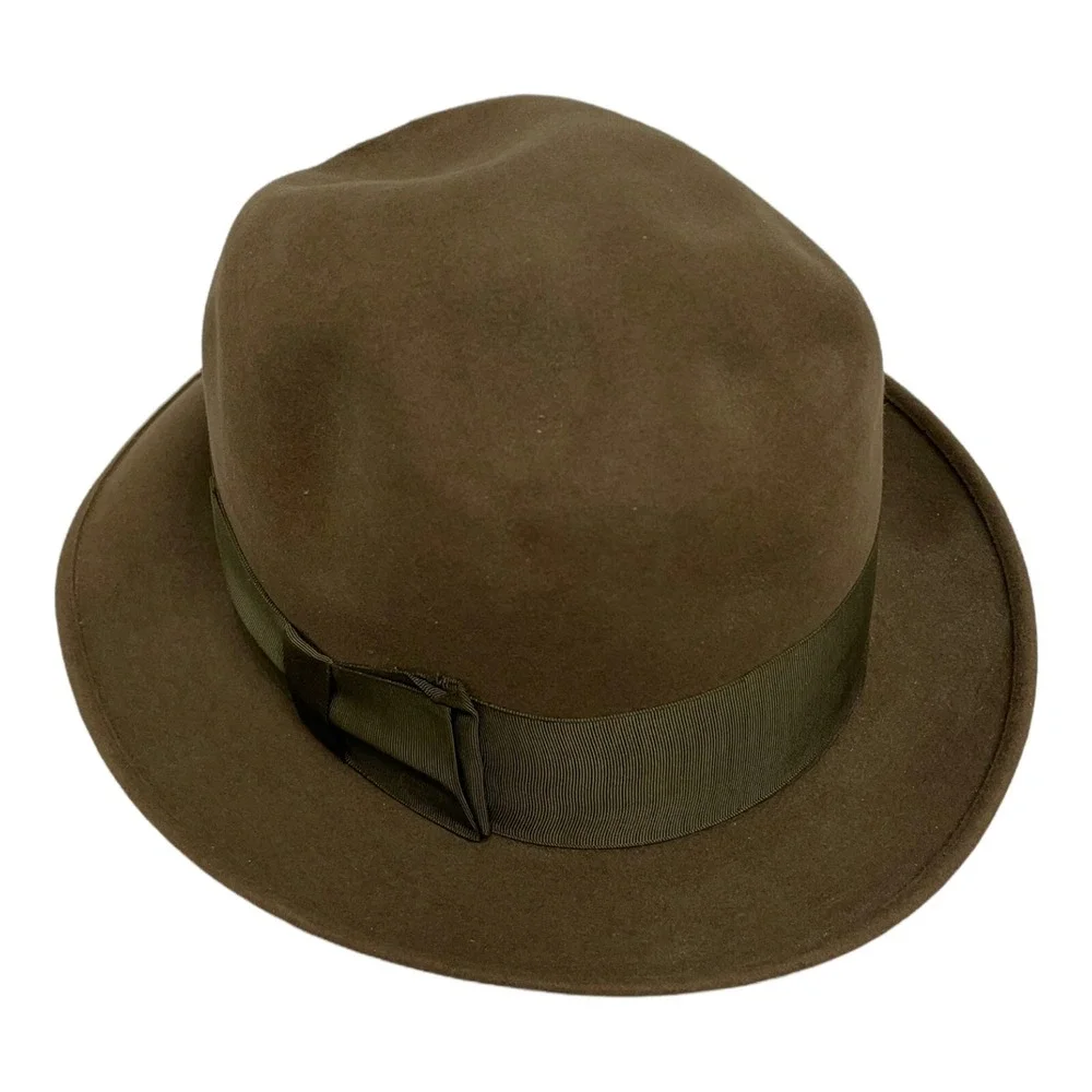 VINTAGE Dobbs Fifth Avenue Fedora Brown Hat 7 1/4 CLEAN WOOL SILK BOW - Picture 2 of 9